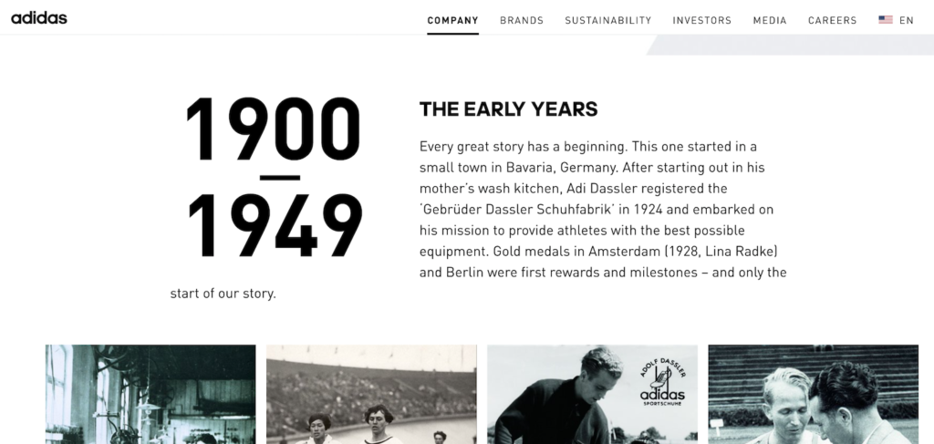 Adidas Brand History Website Screenshot