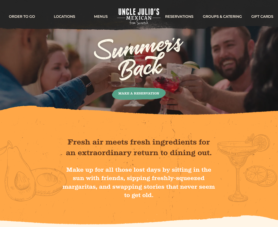 Uncle Julio's Summer's Back Landing Page